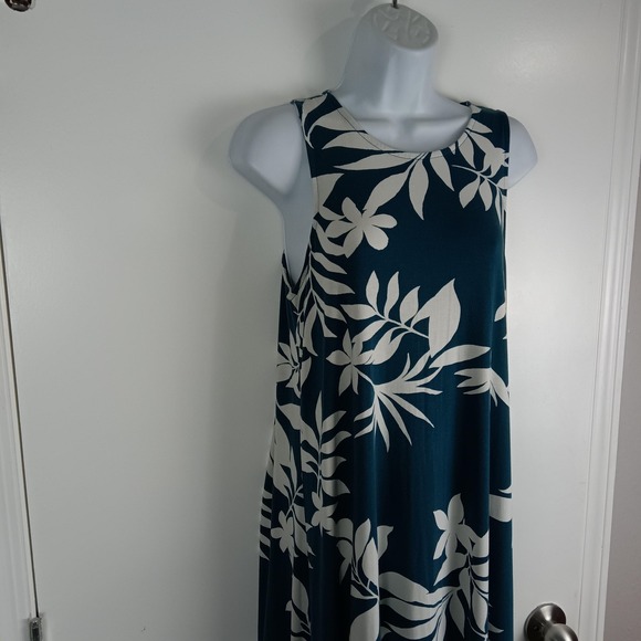 Old Navy Dress Womens Medium Teal White Sleeveless A-Line Floral Tropical Swing - Picture 1 of 10